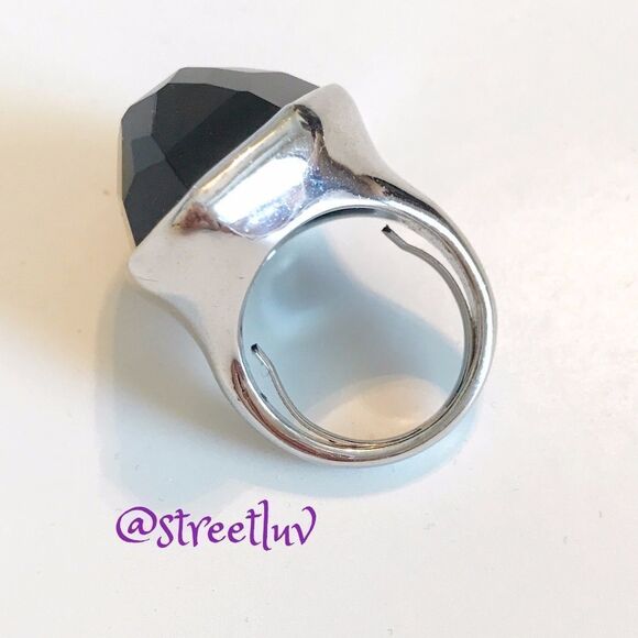 Stella & Dot Nouvelle Black Silver Cocktail Ring Adjustable - Picture 5 of 5